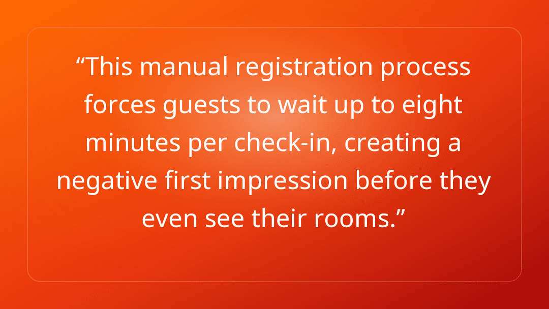 This manual registration process forces guests to wait up to eight minutes pe…