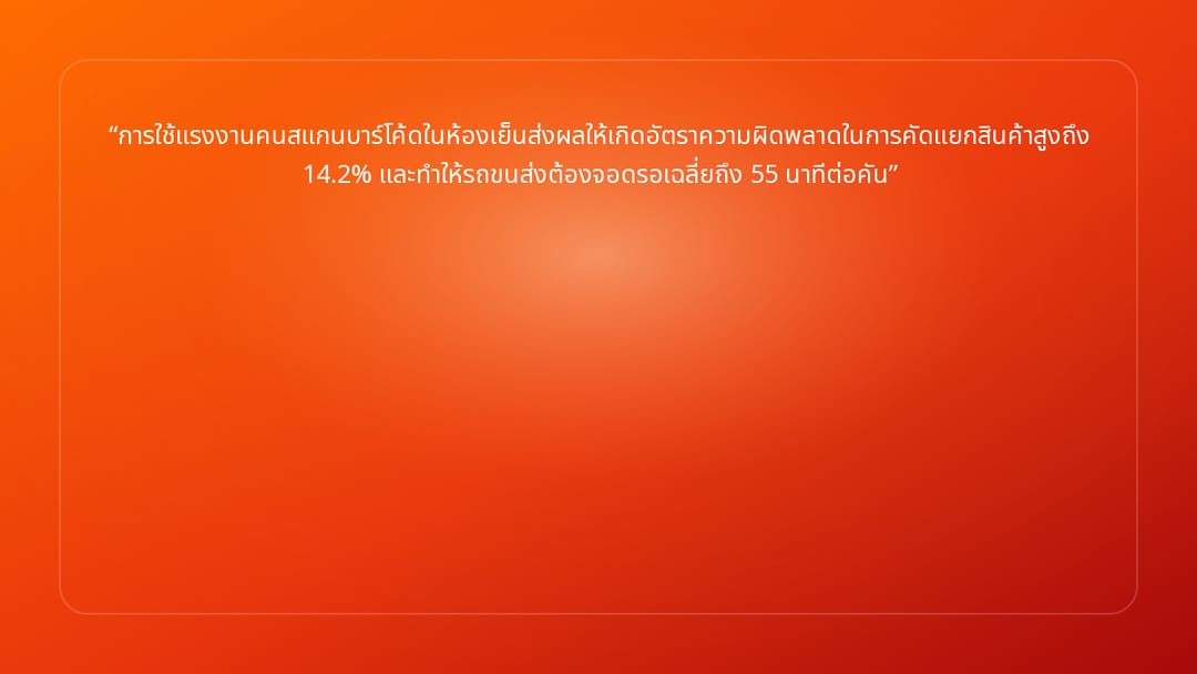 การใช้แรงงานคนสแกนบาร์โค้ดในห้องเย็นส่งผลให้เกิดอัตราความผิดพลาดในการคัดแยกสิ…