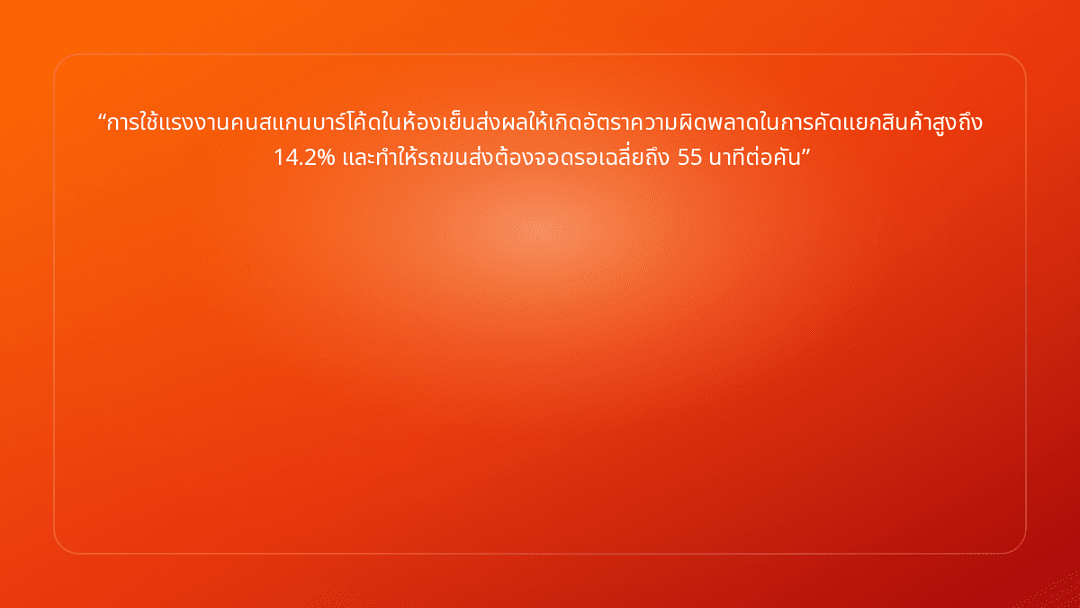 การใช้แรงงานคนสแกนบาร์โค้ดในห้องเย็นส่งผลให้เกิดอัตราความผิดพลาดในการคัดแยกสิ…