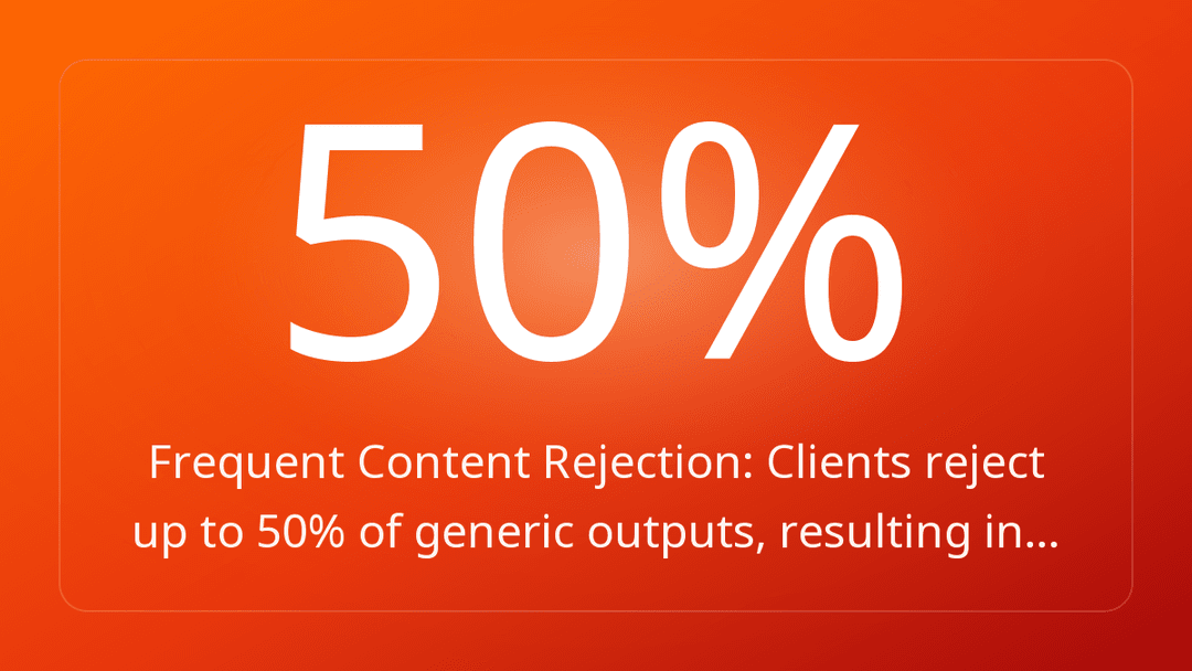 Frequent Content Rejection: Clients reject up to 50% of generic outputs, resulting in…
