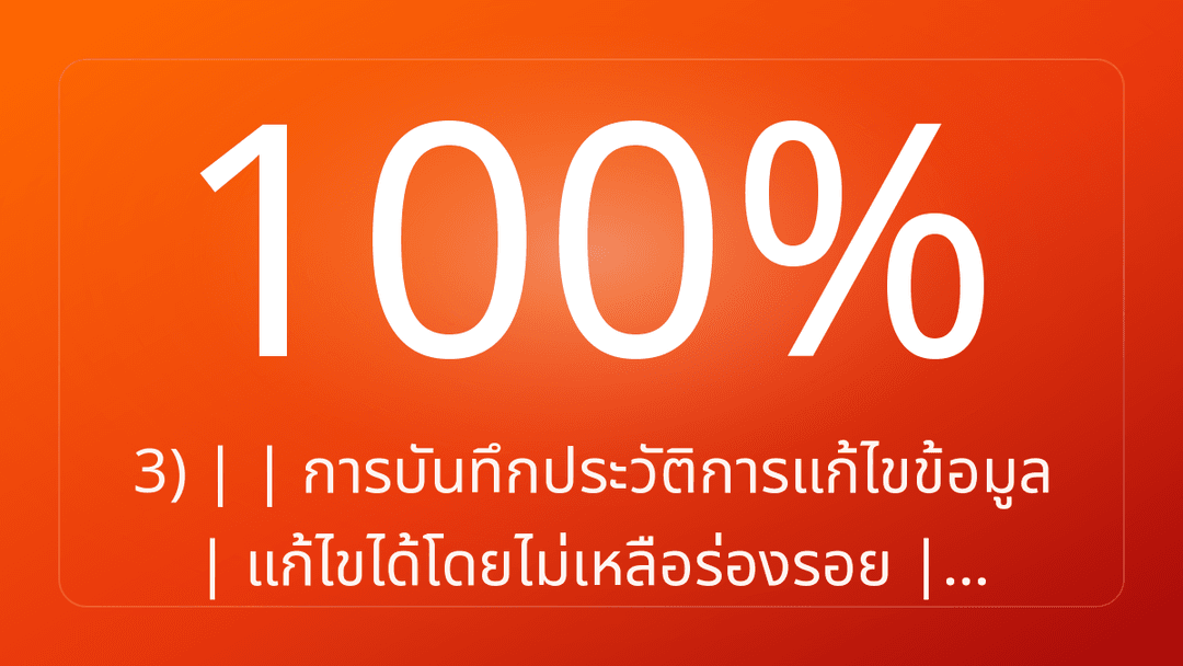 3 | | การบันทึกประวัติการแก้ไขข้อมูล | แก้ไขได้โดยไม่เหลือร่องรอย |…