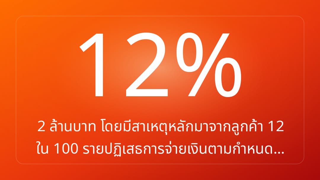 2 ล้านบาท โดยมีสาเหตุหลักมาจากลูกค้า 12 ใน 100 รายปฏิเสธการจ่ายเงินตามกำหนด…