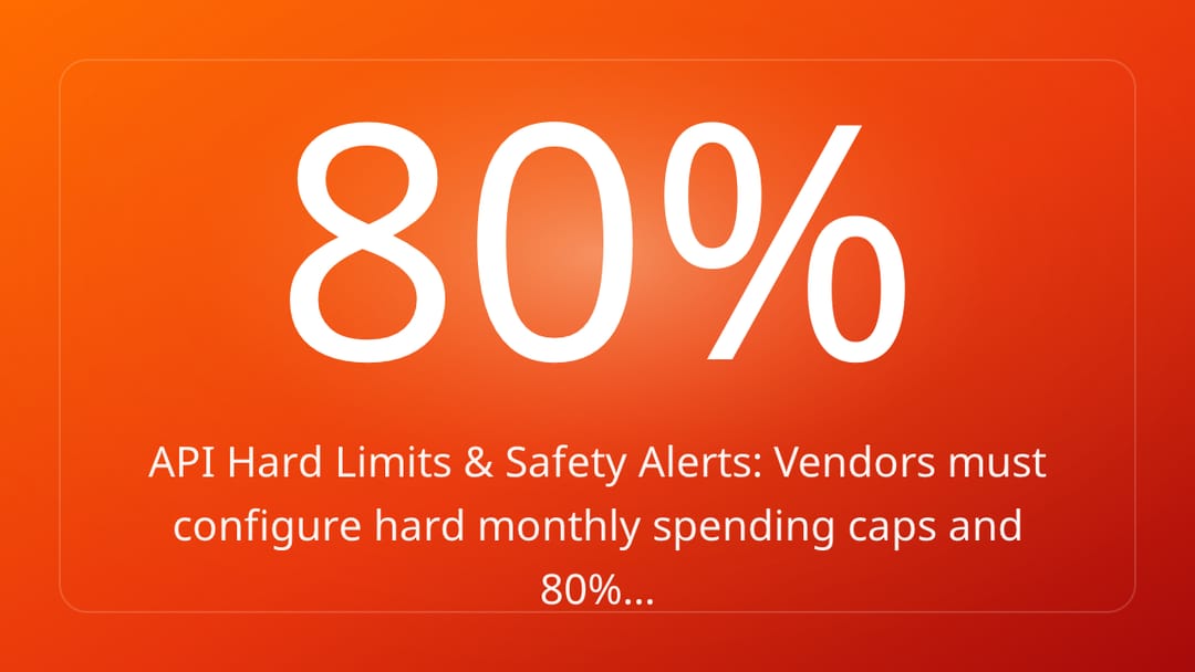 API Hard Limits & Safety Alerts: Vendors must configure hard monthly spending caps and 80%…