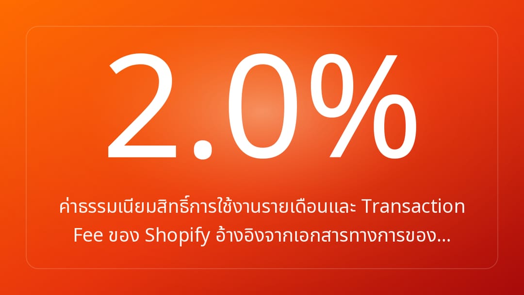 ค่าธรรมเนียมสิทธิ์การใช้งานรายเดือนและ Transaction Fee ของ Shopify อ้างอิงจากเอกสารทางการของ…